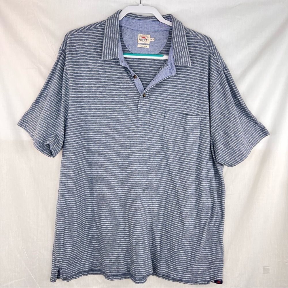 Faherty Polo Shirt 100% Organic Cotton Men's 2XL Blue Short Sleeve Casual Preppy